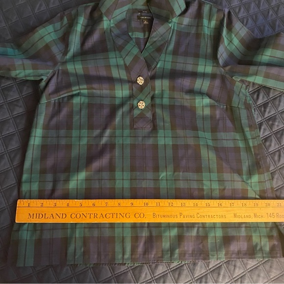 Talbots rhinestone black watch plaid festive blouse - Picture 9 of 11